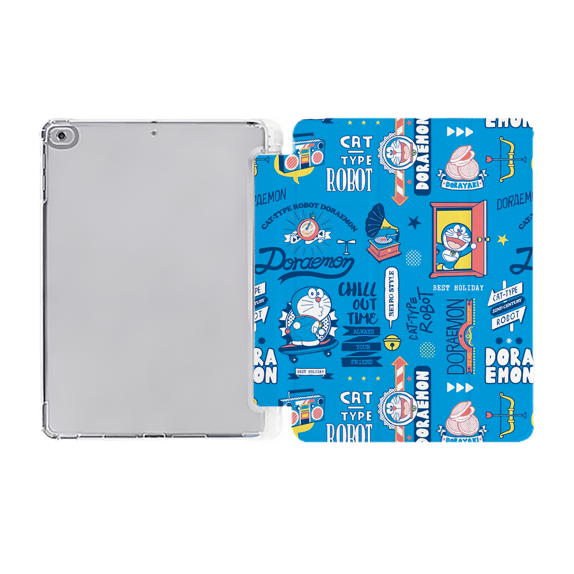 （画像用） ドラえもん Doraemon IPad ケース ペン収納付き 三つ折りスタンド PUレザー×シリコン 対応機種9.5/10.5/10.9インチ